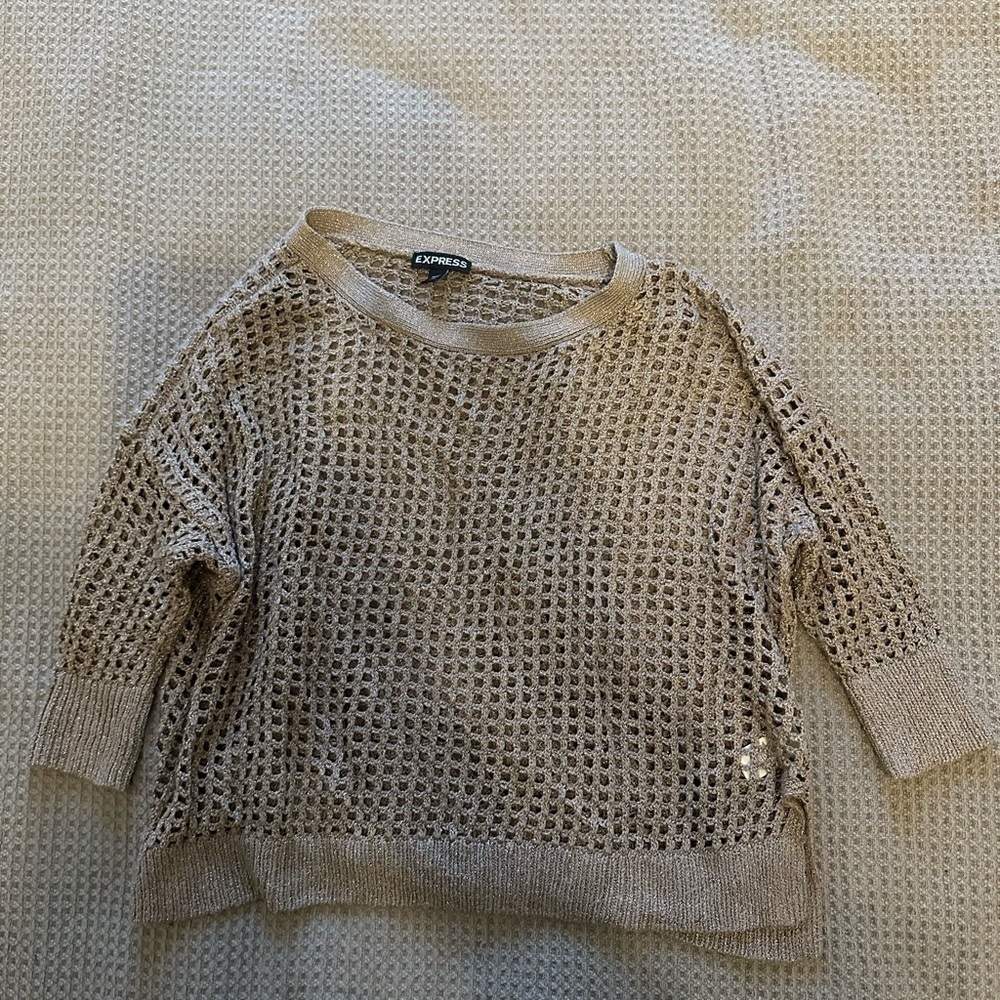 Express open knit metallic cropped sweater XS - Picture 4 of 6